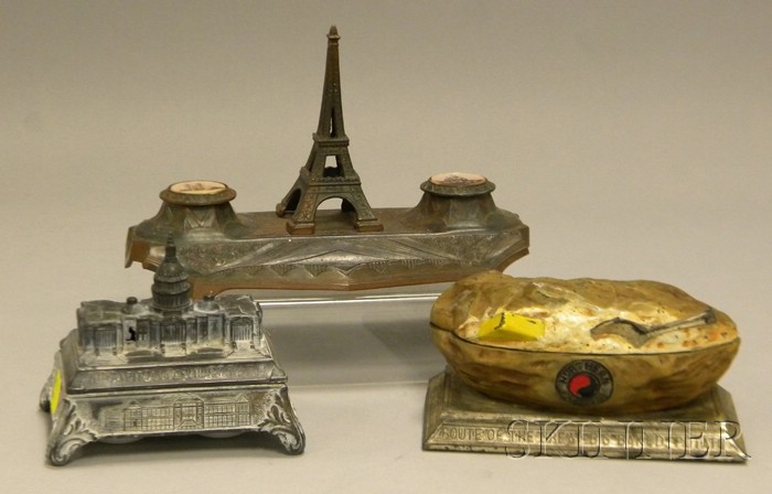 Appraisal: Three Advertising and Souvenir Cast Metal Figural Inkstands a Northern