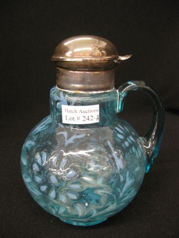 Appraisal: Victorian Blue Opalescent Art Glass Syrup Pitcher daisy and fern