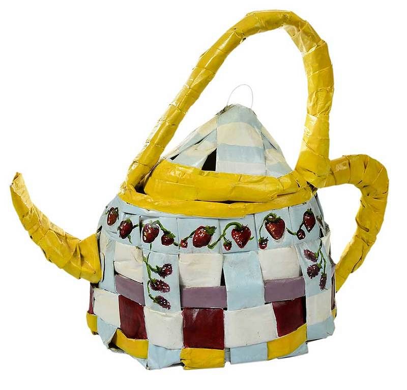 Appraisal: Ron Battle American th century polychrome teapot hand painted with