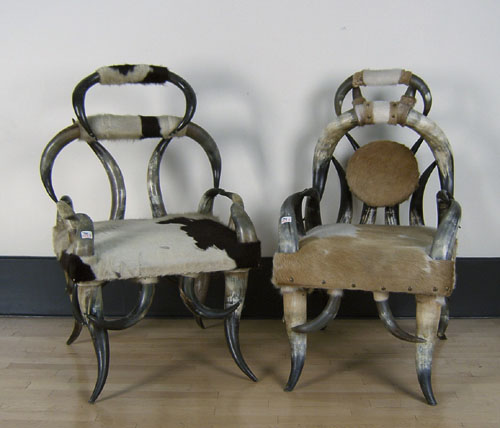 Appraisal: Two horn armchairs together with side chairs