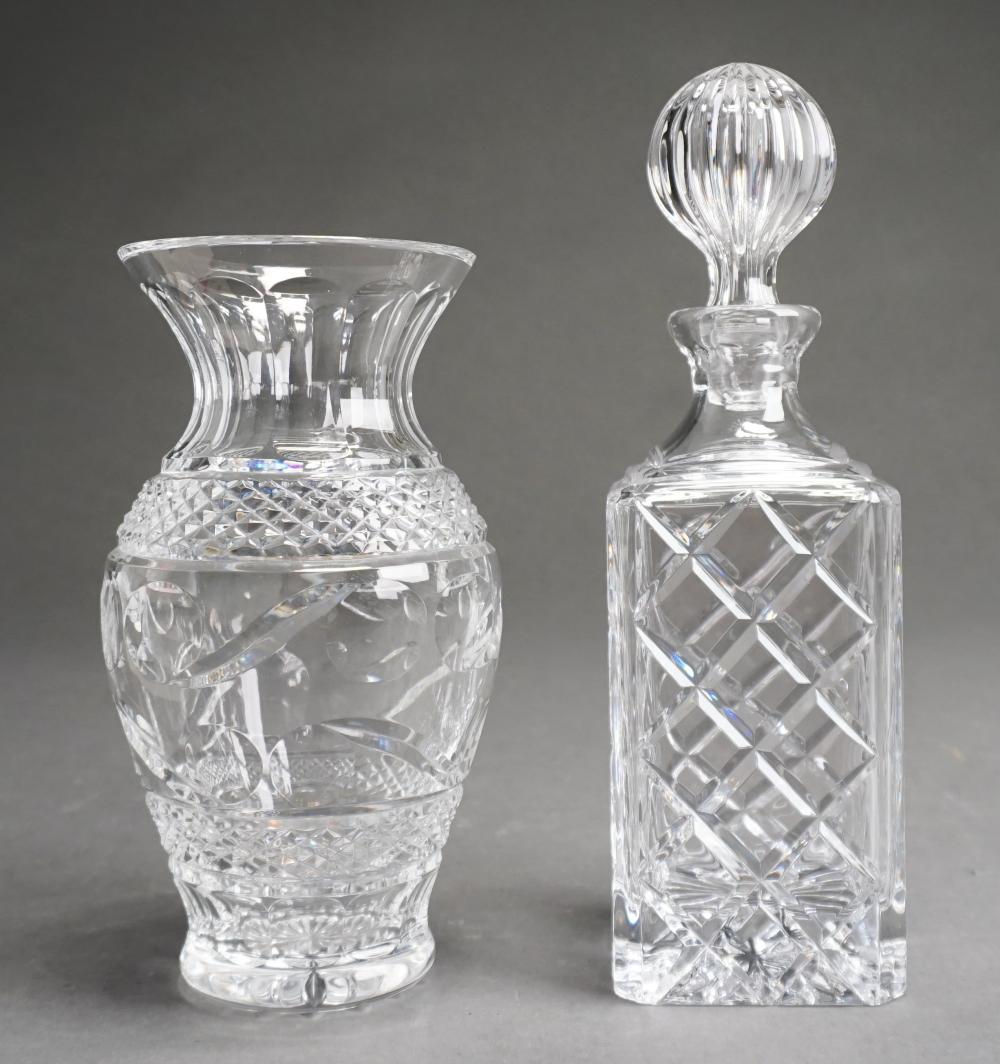 Appraisal: Anglo-Irish Crystal Square Decanter and Vase H of taller in