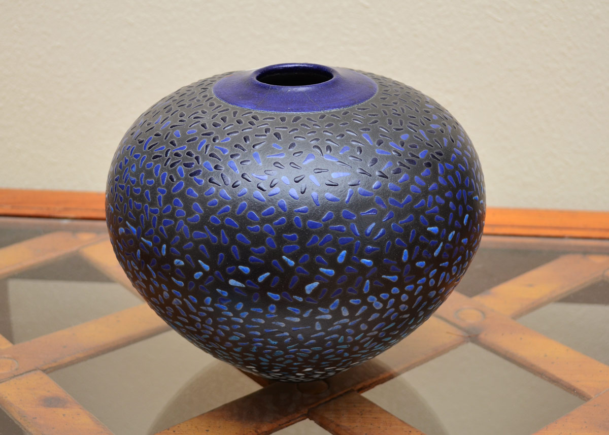 Appraisal: ROB MACKAY BLUE STUDIO ART POTTERY VASE Seed pot form