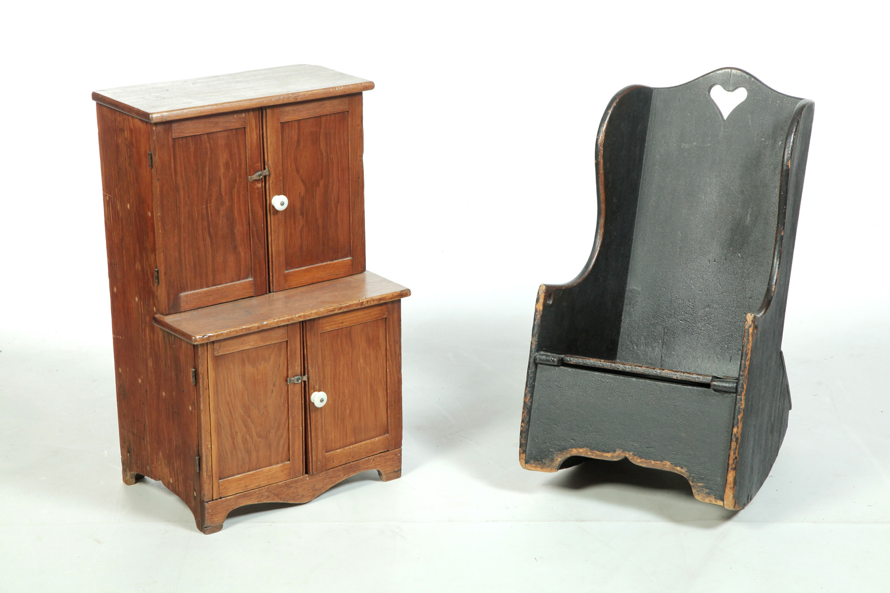 Appraisal: AMERICAN CHILD'S CUPBOARD AND COMMODE CHAIR Nineteenth century mixed woods