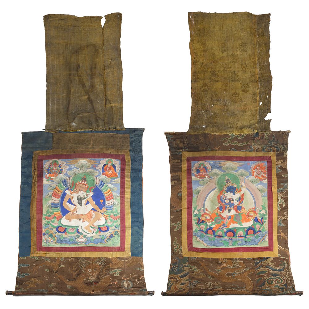 Appraisal: TH CENTURY PAIR OF TANTRIC SINO-TIBETAN THANGKAS TH CENTURY PAIR