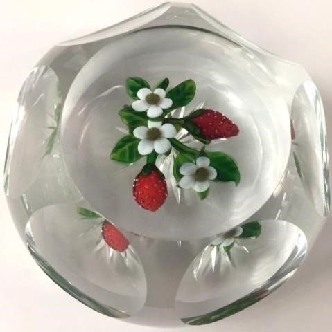 Appraisal: DELMO TARSITANO PAPERWEIGHT STRAWBERRIES SIGNED ADELMO DELMO TARSITANO - DIAMETER