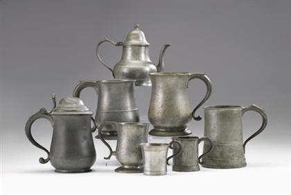 Appraisal: Group of seven assorted pewter cans th century Including a