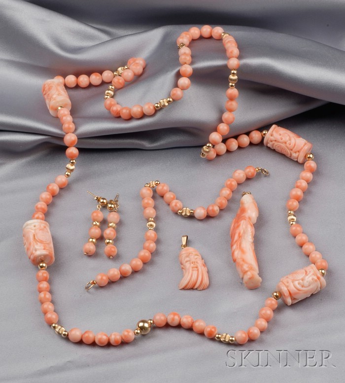 Appraisal: Suite of Coral Jewelry comprising a coral and kt gold