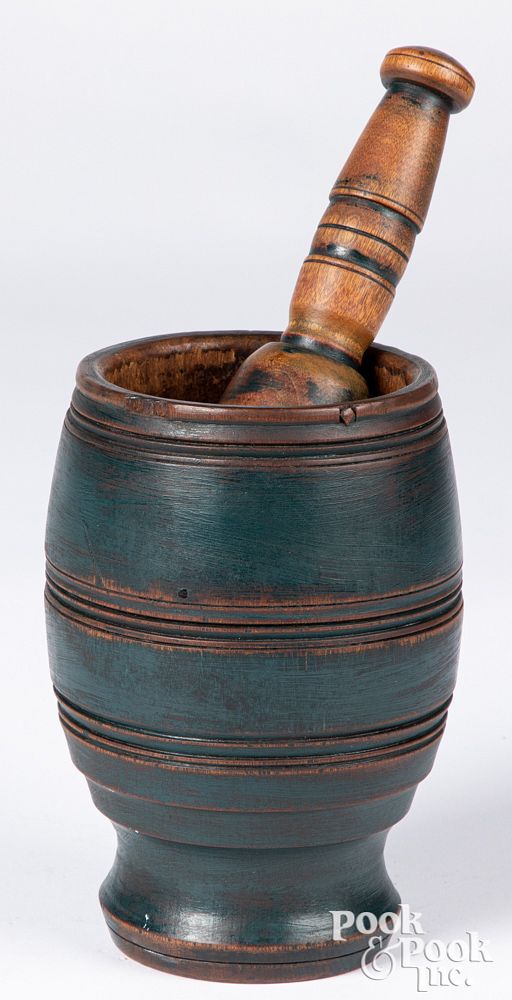 Appraisal: Painted mortar and pestle th c Painted mortar and pestle