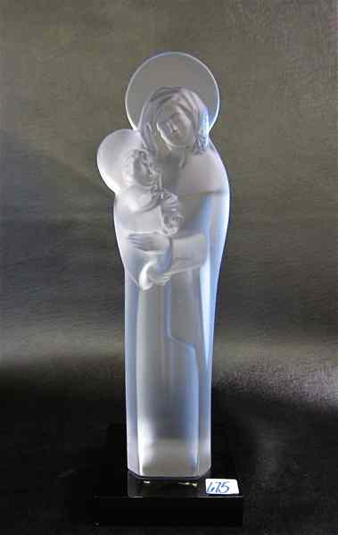 Appraisal: LALIQUE GLASS MADONNA CHILD SCULPTURE having clear and frosted glass