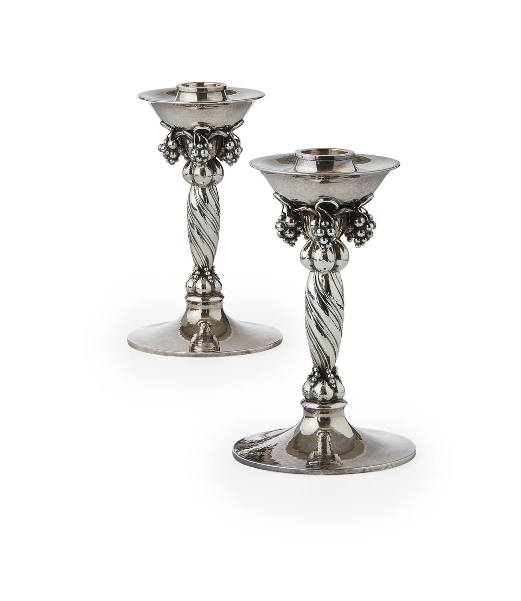 Appraisal: GEORG JENSEN - PAIR OF 'GRAPES' PATTERN CANDLESTICKS NO A