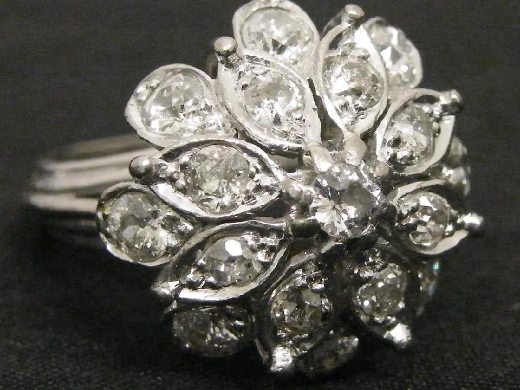 Appraisal: Large white gold leaf design diamond cluster ring size O