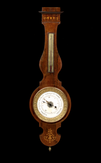 Appraisal: Large Napoleon III Gilt-Lacquered Brass-Mounted Rosewood and Marquetry Wall Barometer