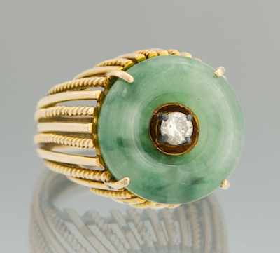 Appraisal: A Ladies' Jadeite and Diamond Ring k yellow gold open