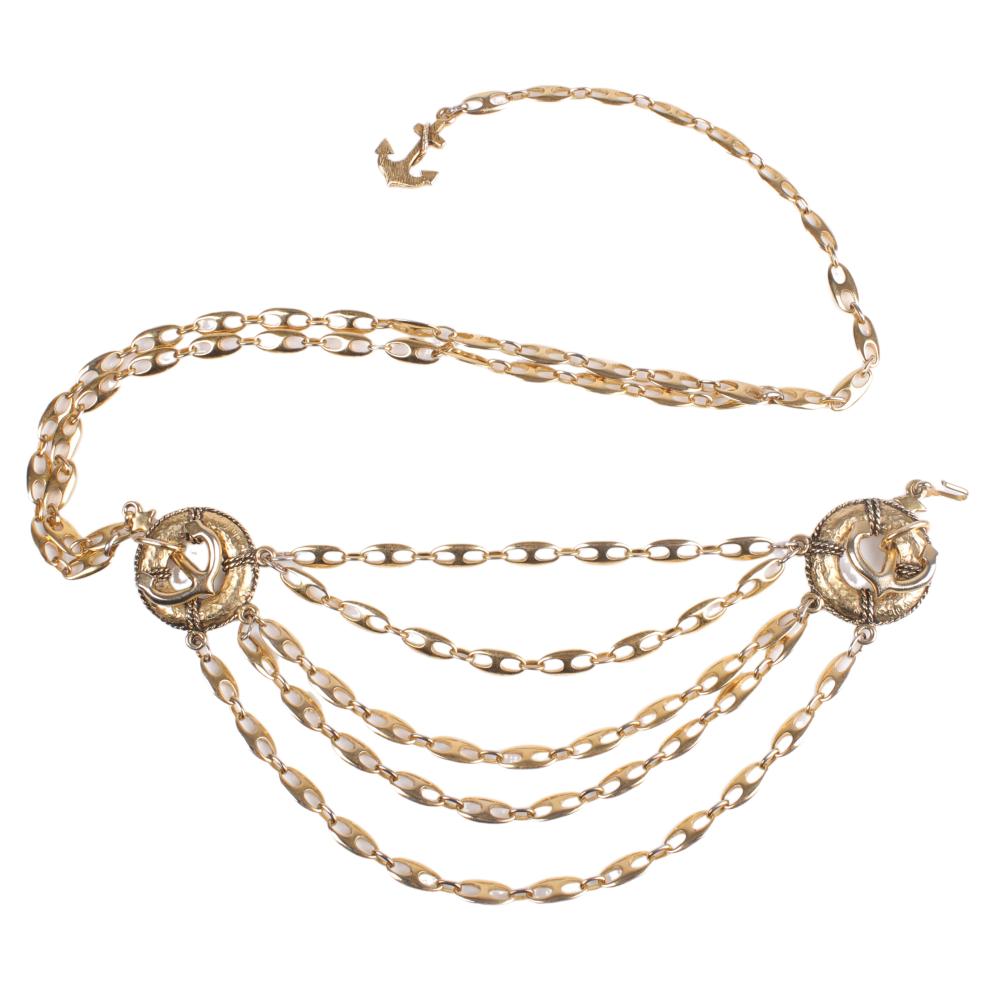 Appraisal: Moschino designer Nautical gold tone draping linked chain belt with