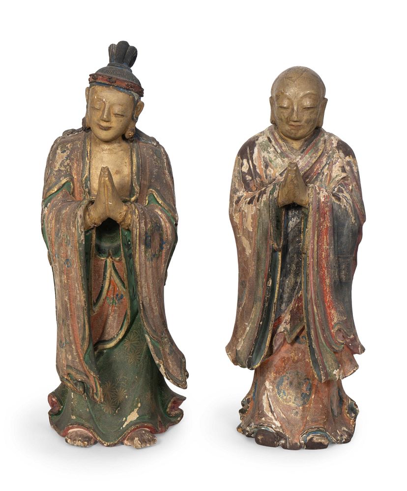 Appraisal: A Pair of Chinese Polychromed Figures of Luohan Height of