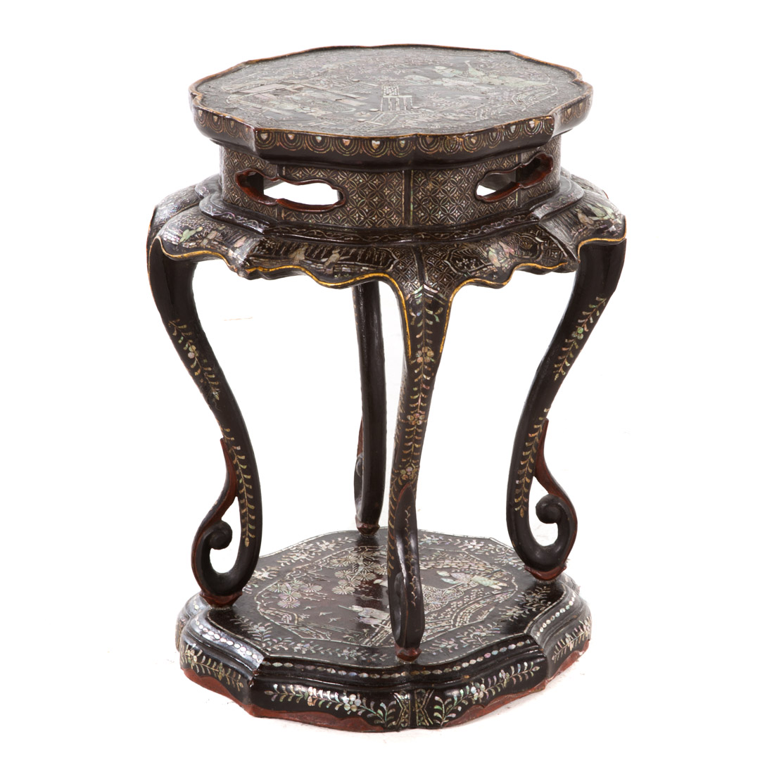 Appraisal: Chinese mother-of-pearl inlaid plant stand circa mandarin and garden scene