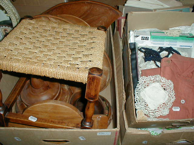 Appraisal: A string top stool various treen books and crochet tray