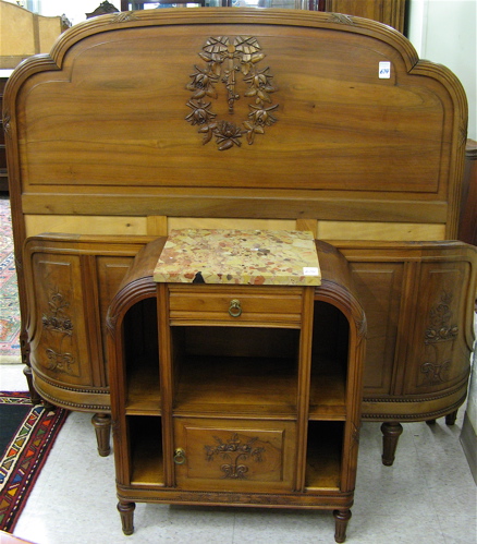 Appraisal: LOUIS XVI STYLE WALNUT BED AND NIGHTSTAND SET French early