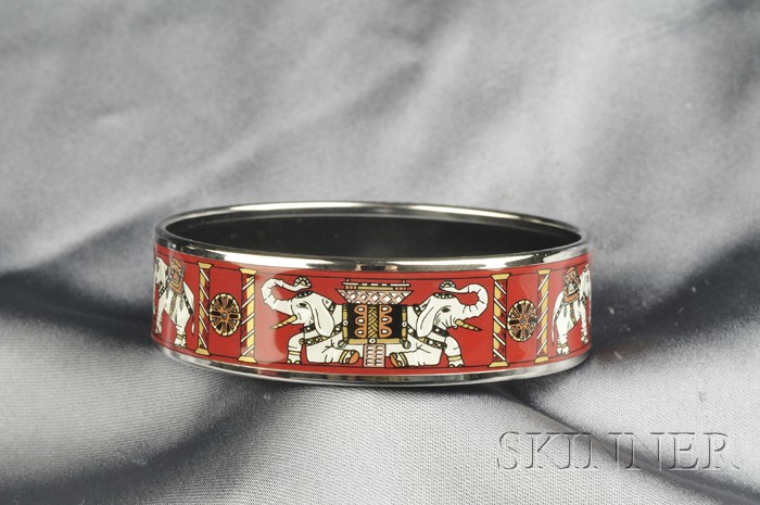 Appraisal: Polychrome Enamel Bangle Hermes depicting elephants interior cir in signed