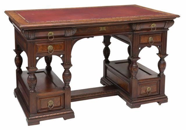 Appraisal: American Victorian Eastlake walnut double pedestal partners desk late th