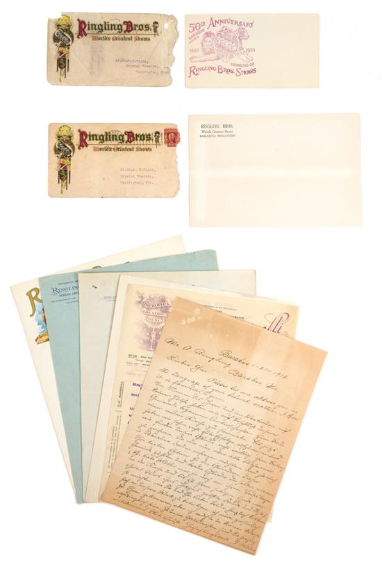 Appraisal: Sale Lot CIRCUS RINGLING BROTHERS Collection of nine letters and