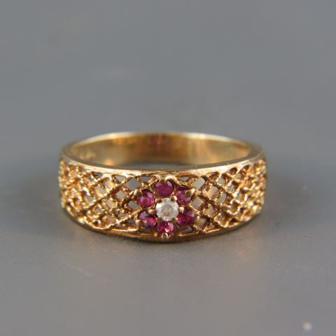 Appraisal: Ruby Diamond Ring small diamond and six rubies in flower