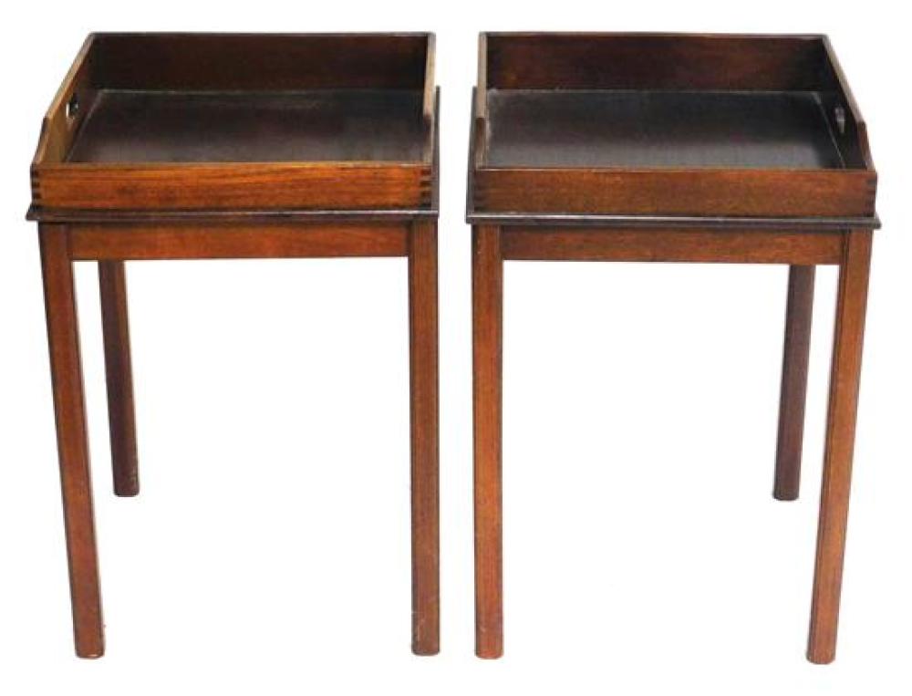 Appraisal: Pair of square tray top stands th C manufactured by