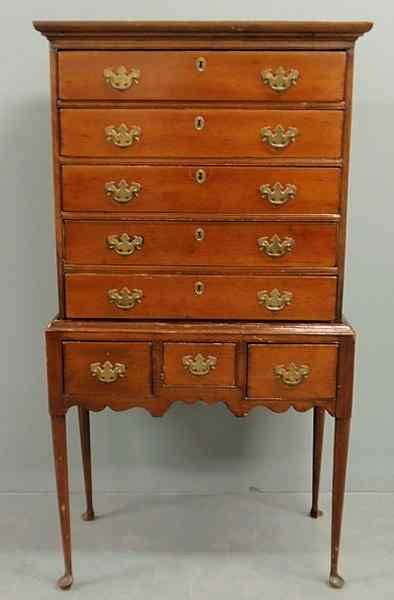 Appraisal: Diminutive Queen Anne cedar highboy c probably Bermuda with a