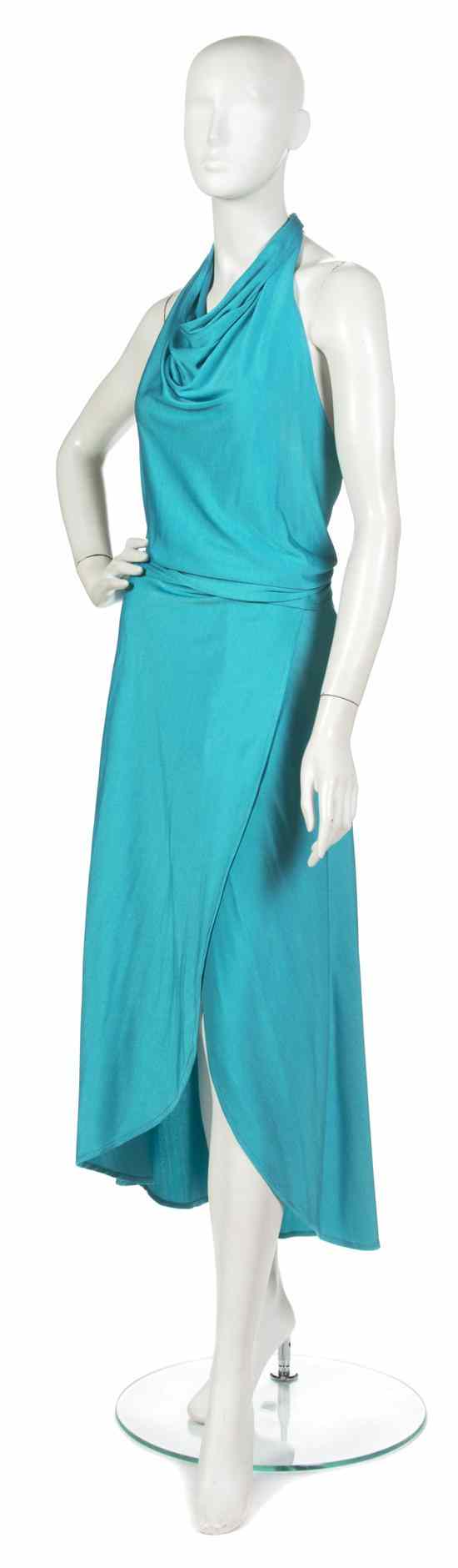 Appraisal: A Loris Azzaro Turquoise Jersey Cocktail Ensemble wrap skirt and