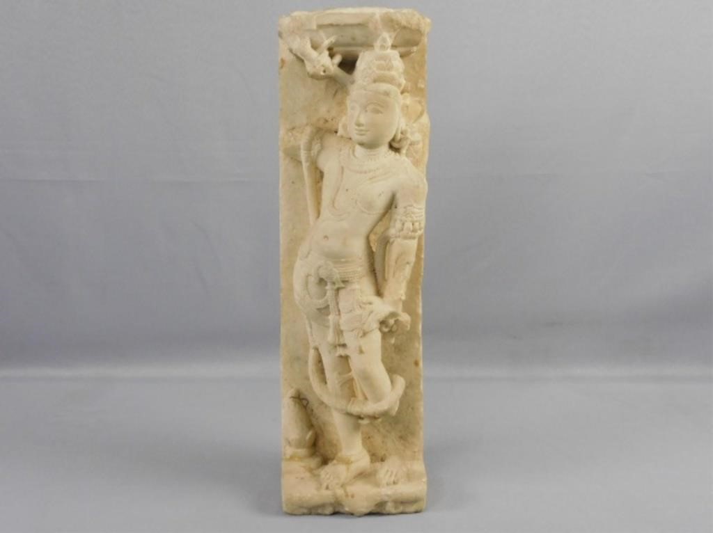 Appraisal: EARLY HINDU ARCHITECTURAL ELEMENT MARBLE ORstone Standing carved figure Missing