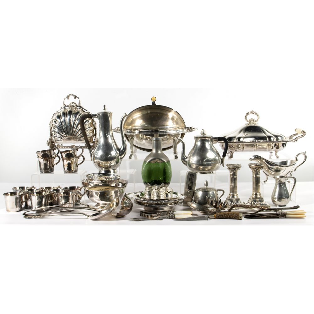 Appraisal: SILVERPLATE AND PEWTER OBJECT ASSORTMENTApproximately items including a footed serving