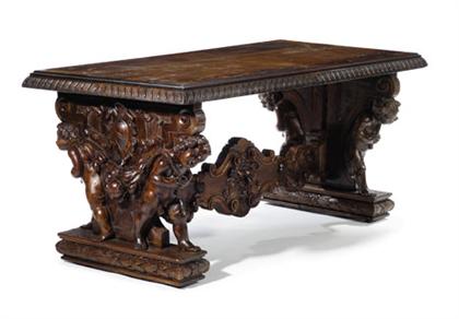 Appraisal: Renaissance style oak library table The rectangular top with molded