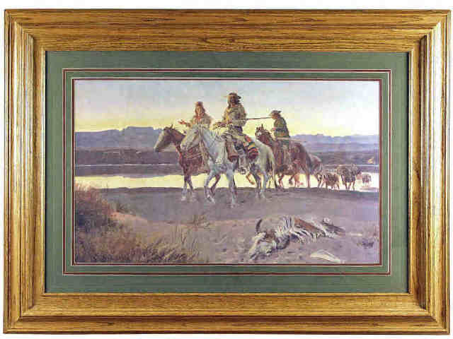 Appraisal: Custom framed and matted C M Russell print with beveled