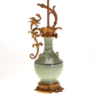 Appraisal: Chinese celadon dragon vase with fine ormolu mount Chinese celadon