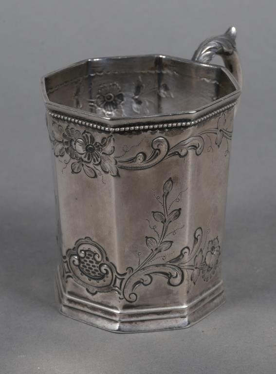 Appraisal: American coin silver mug with engraved floral and foliate motif