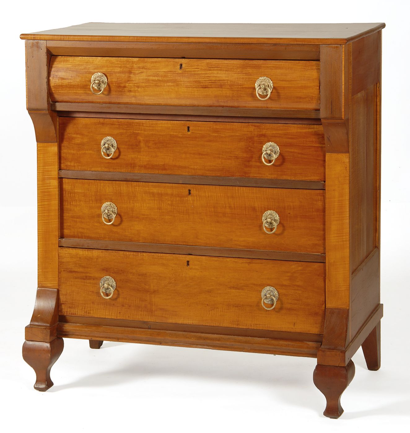 Appraisal: ANTIQUE AMERICAN EMPIRE BUREAU Circa In cherry and curly maple