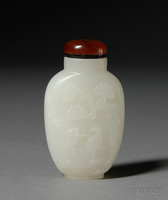 Appraisal: Jade Snuff Bottle well-hollowed carved with an attendant serving wine