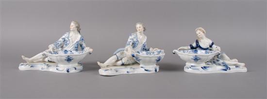 Appraisal: A Group of Three Meissen Porcelain Figural Salts Width inches