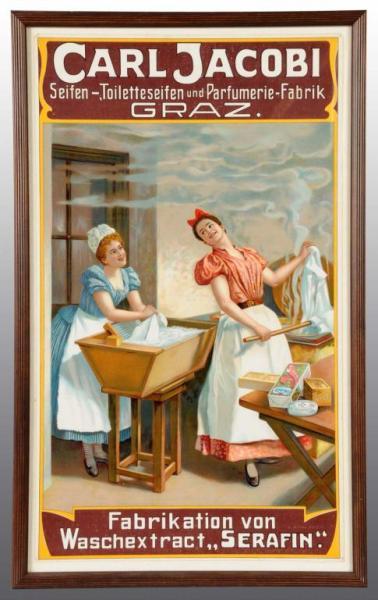 Appraisal: Cardboard Carl Jacobi Soap Poster Description European Great color and