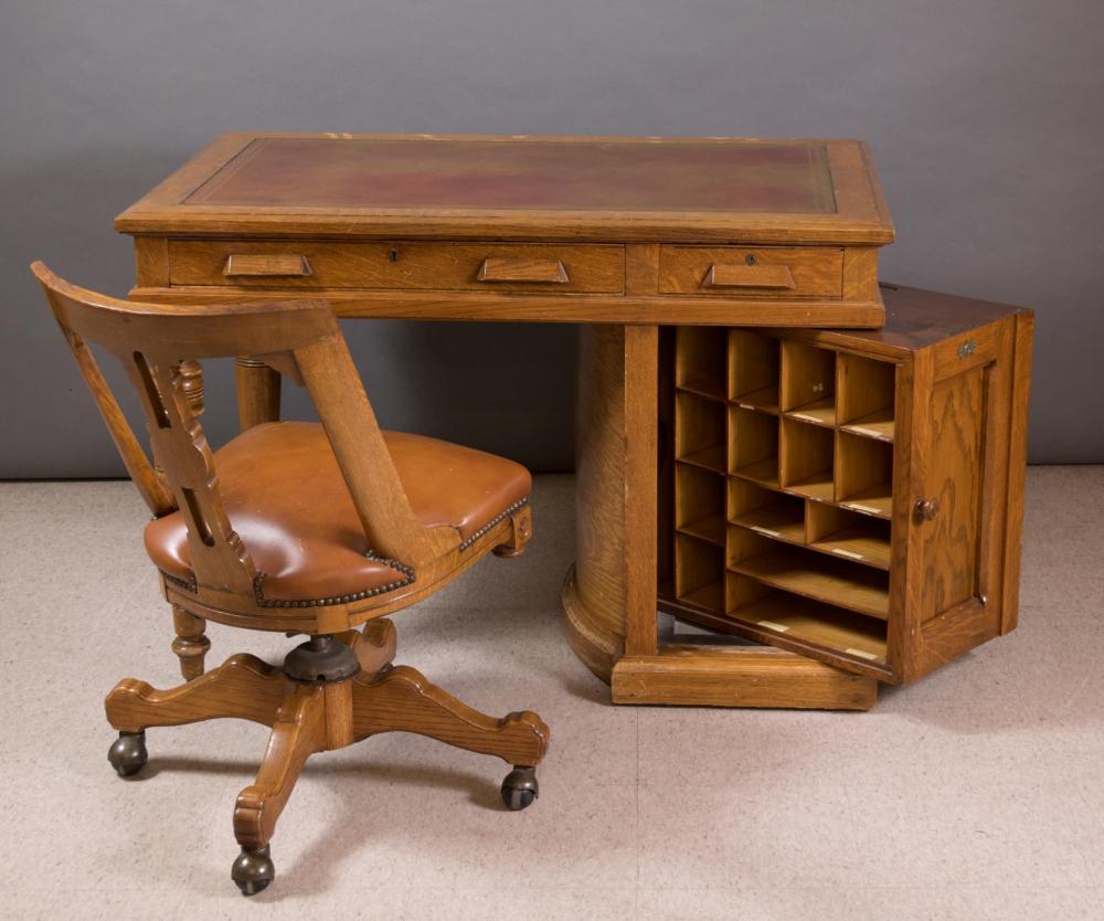 Appraisal: WOOTEN OAK ROTARY DESK WITH CHAIR The Wooten Desk Co