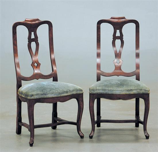 Appraisal: Pair Queen Anne style mahogany side chairs Baker yoked crest