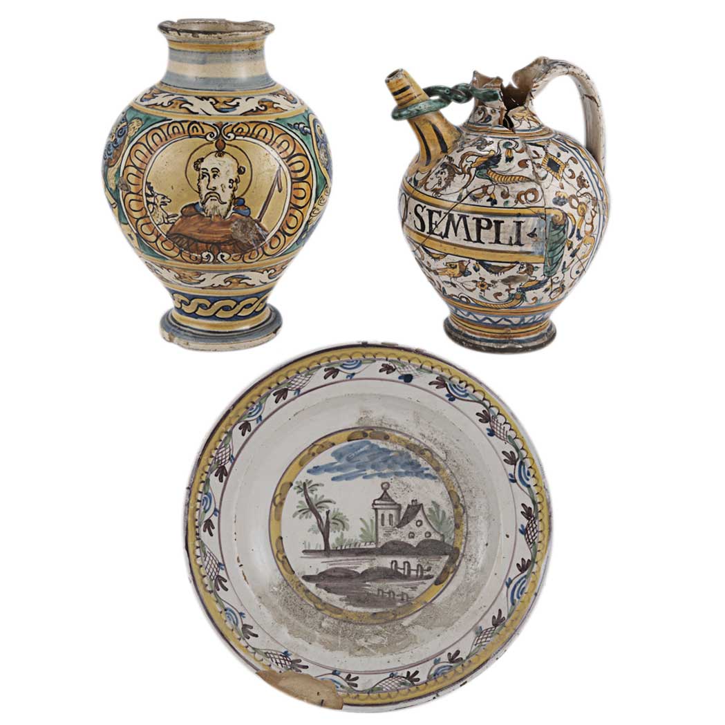 Appraisal: Group of Three Majolica Articles th th Century Comprising a