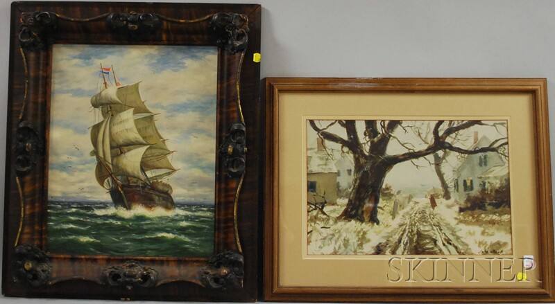 Appraisal: Two Framed Works a Gregory Hollyer oil on Masonite portrait