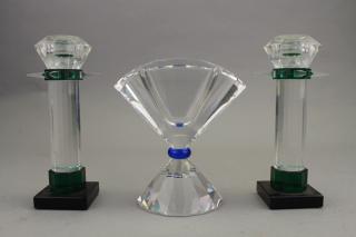 Appraisal: Swarovski Candlesticks w Vase Swarovski Candlesticks w Vase Heights in