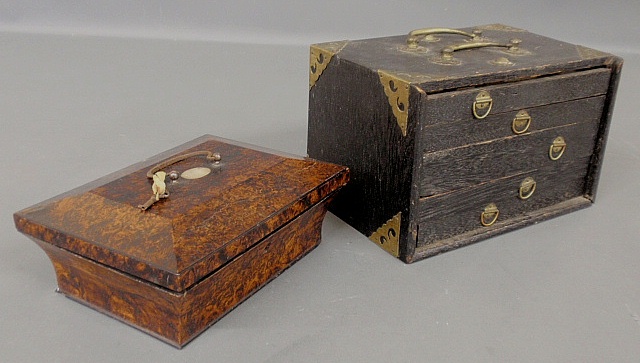 Appraisal: - French burlwood cased sewing box early th c h