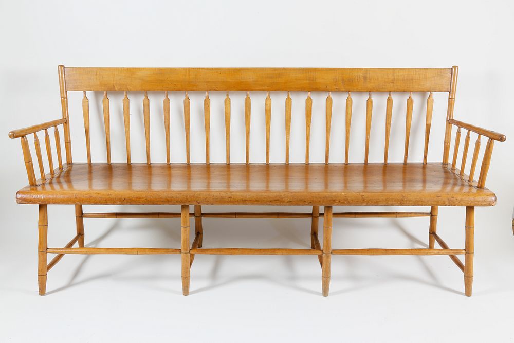 Appraisal: New England Tiger Maple Arrowback Windsor Deacon's Bench New England