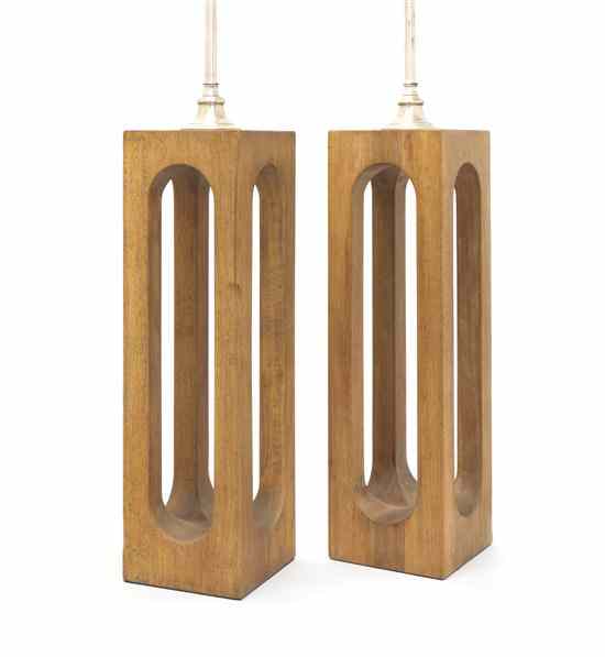 Appraisal: A Pair of Mid-Century Walnut Table Lamps of rectangular pierced