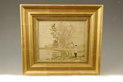 Appraisal: A silk and woolwork picture of a fisherman by a