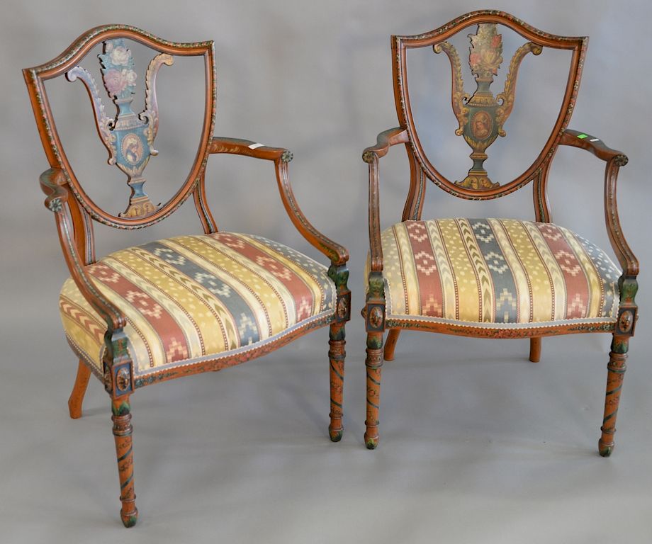 Appraisal: Pair of Edwardian Adams mahogany shield-back open arm chairs with