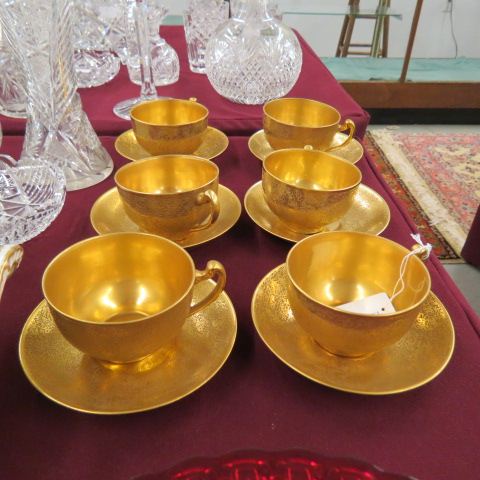 Appraisal: Gold Encrusted China Cups Saucers on Noritake-Nippon blanks excellent